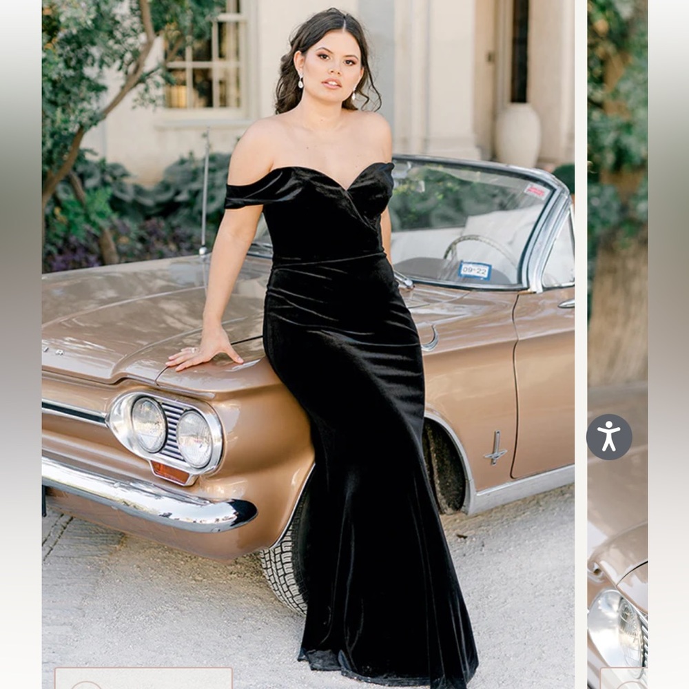 Revelry Bardot Black Velvet Dress